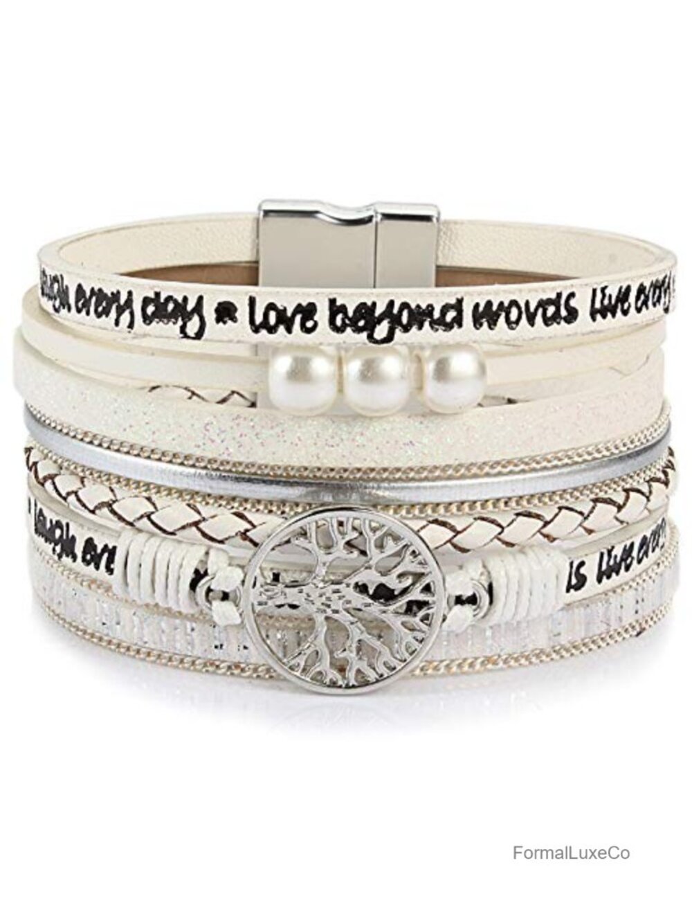 Leather Wrap Bracelet with Magnetic Clasp Inspirational Cuff Bangles Boho Pearl